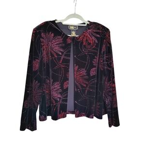 R&K Evening Black Velvet Floral Red Beaded Rhinestones Sparkle Jacket Women's 18